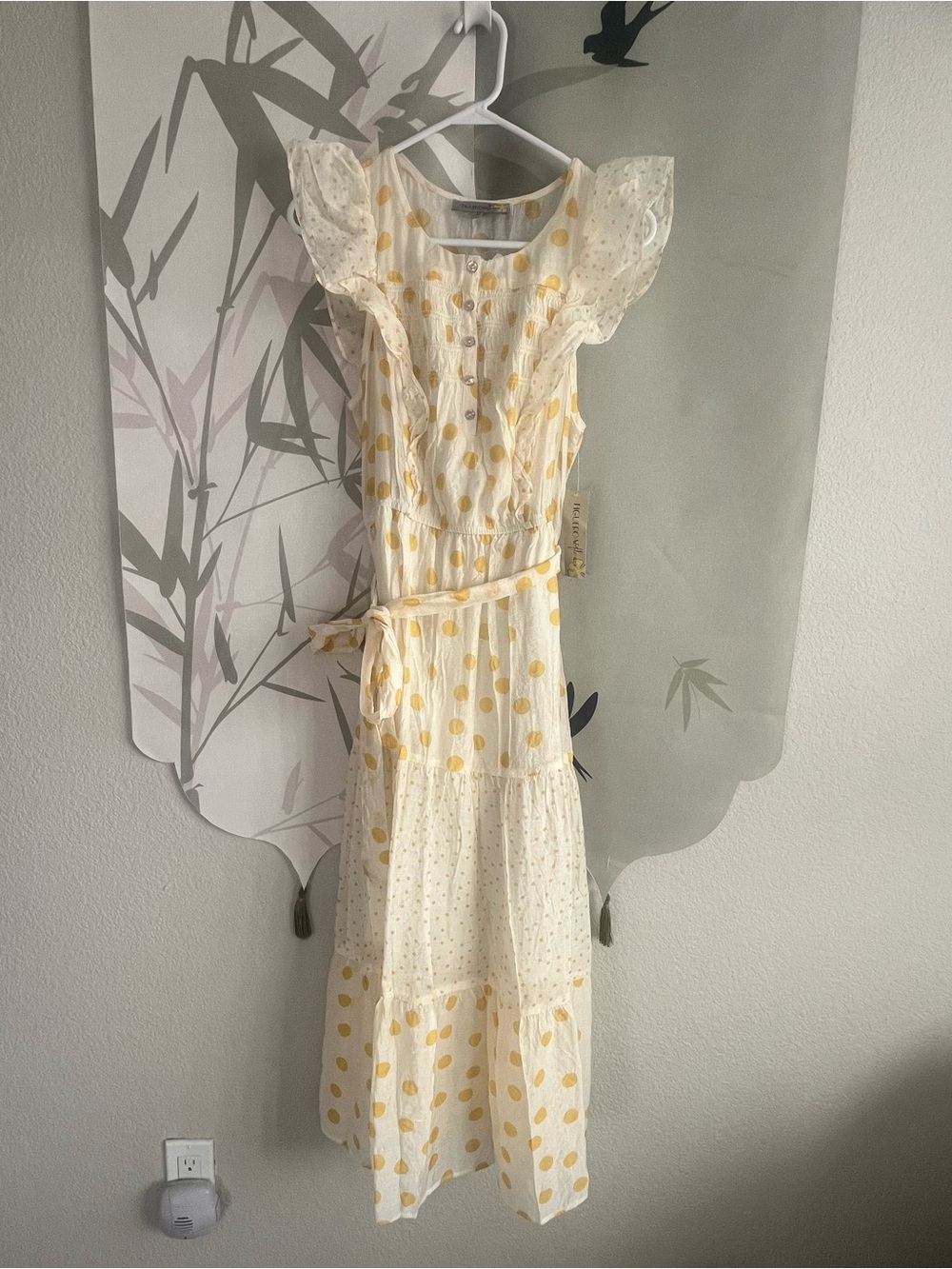 Women's Cream Maxi Dress with Yellow Polka Dots